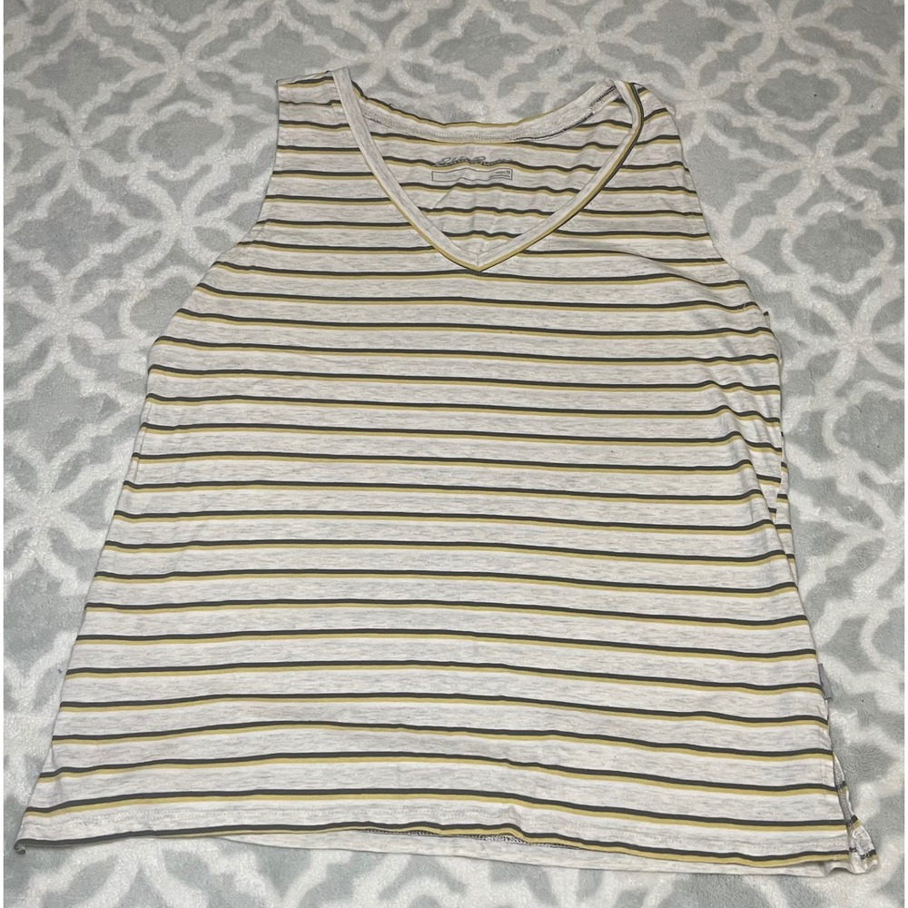 Eddie Bauer Womens Striped V-Neck Tank Top Grey Yellow Sleeveless Size M